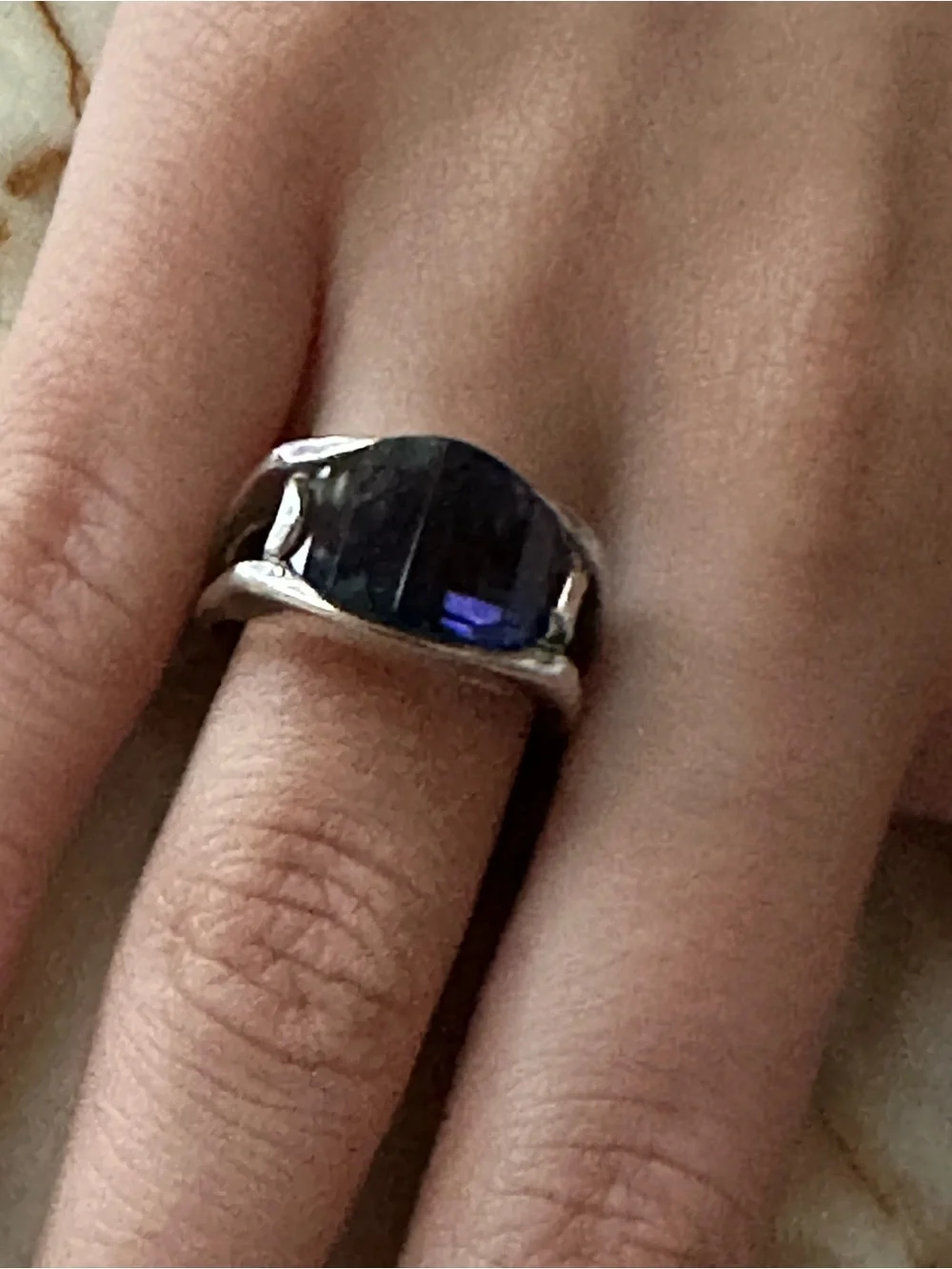 Sterling Silver Ring with Blue-Stone size 7.5